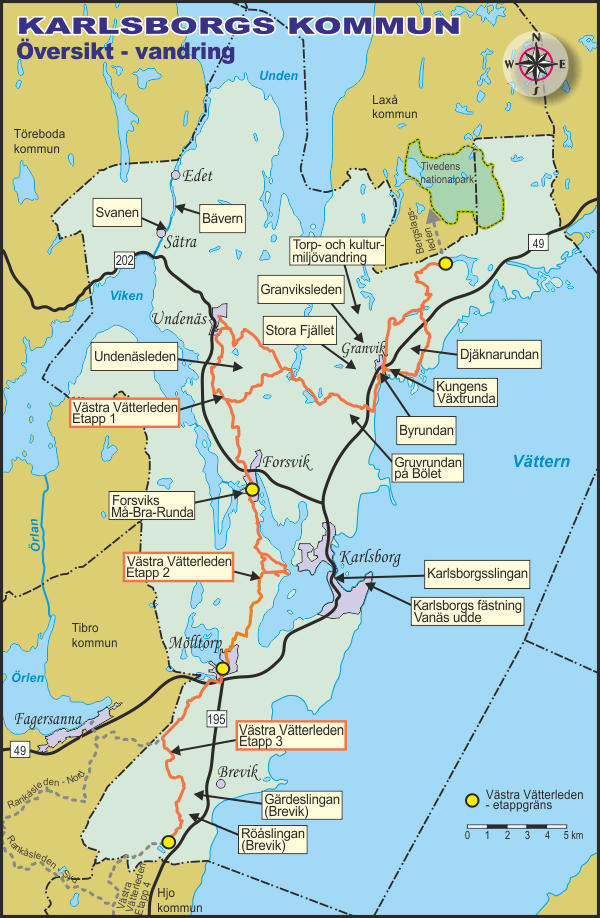 Översiktskarta - vandring - Karlsborgs kommun - Skaraborgsleder